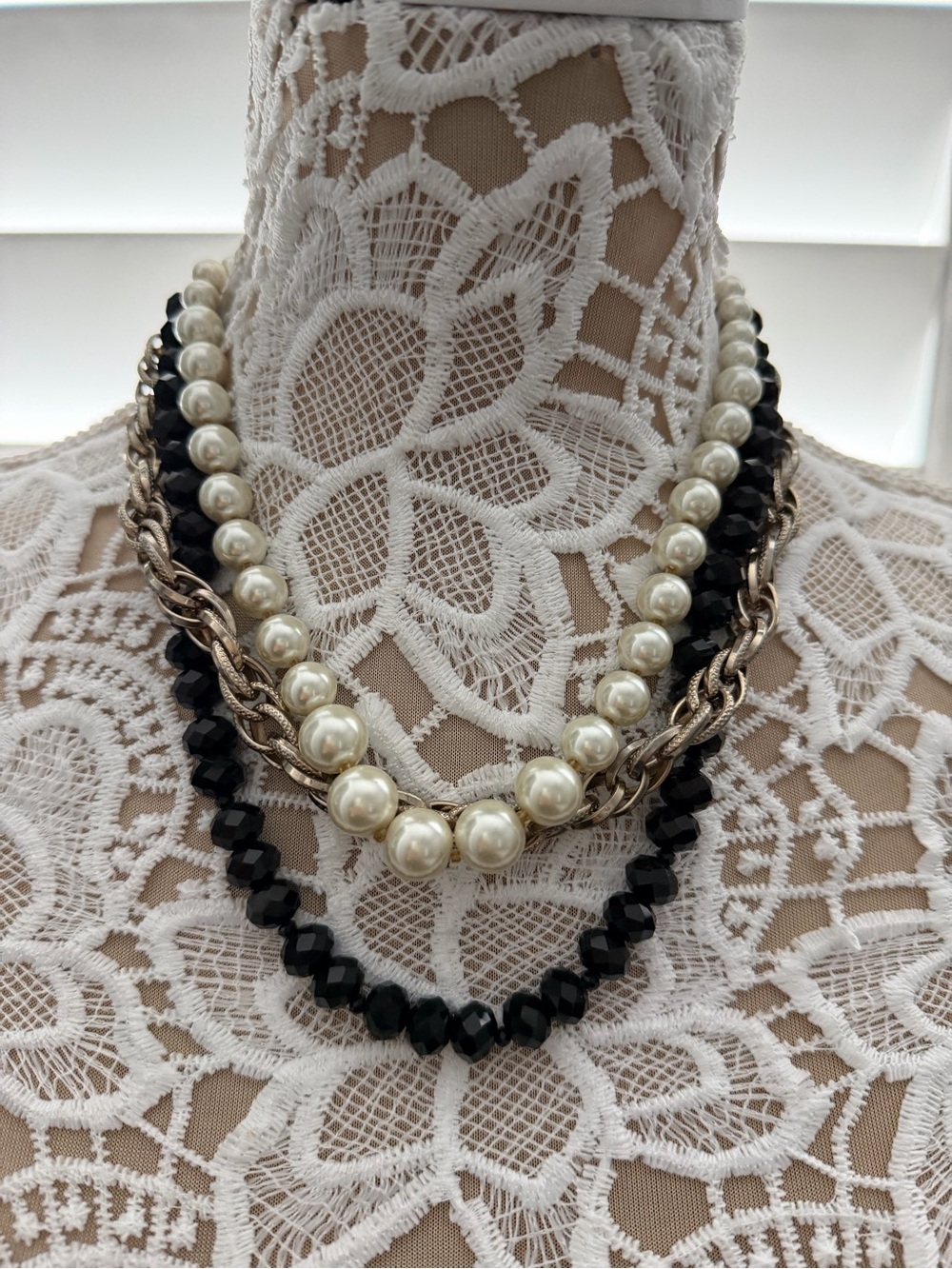 White House Black Market Black and Pearl Multi-Strand Necklace